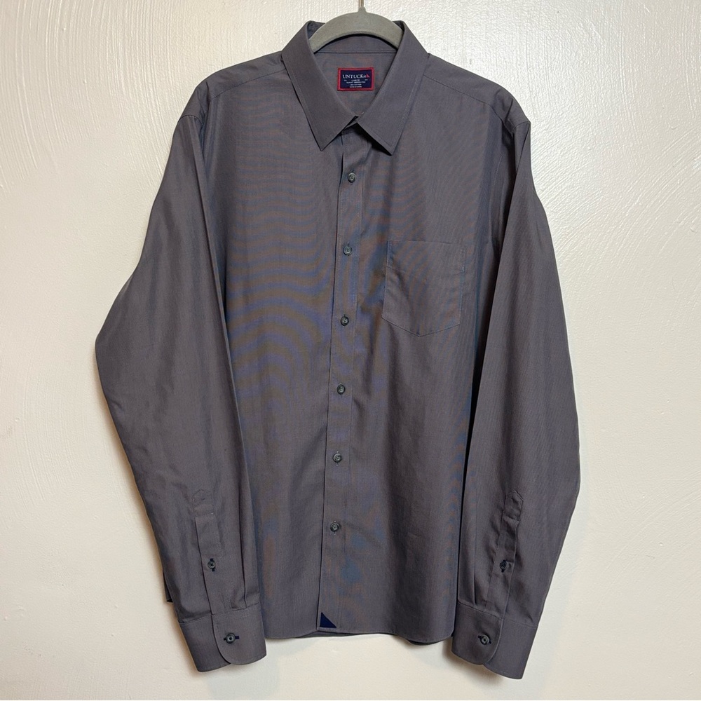 Untuckit Men’s Shirt Long Sleeve Button Down Slim Fit Cotton Charcoal Large